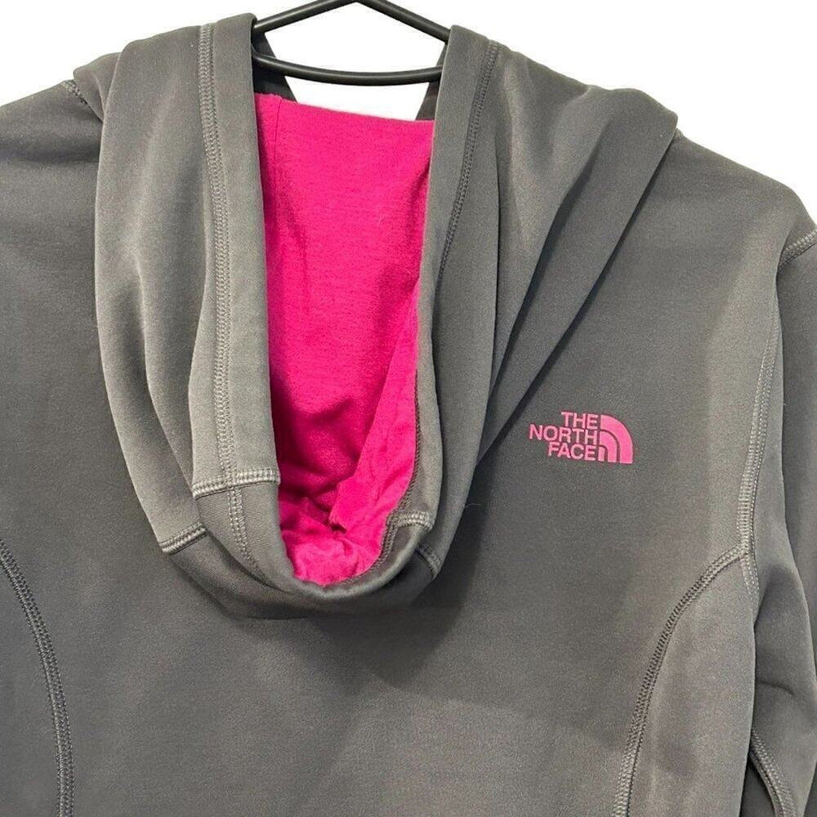 The North Face Hoodie Womens XP Grey Pink Pullover Hooded Sweatshirt #BH