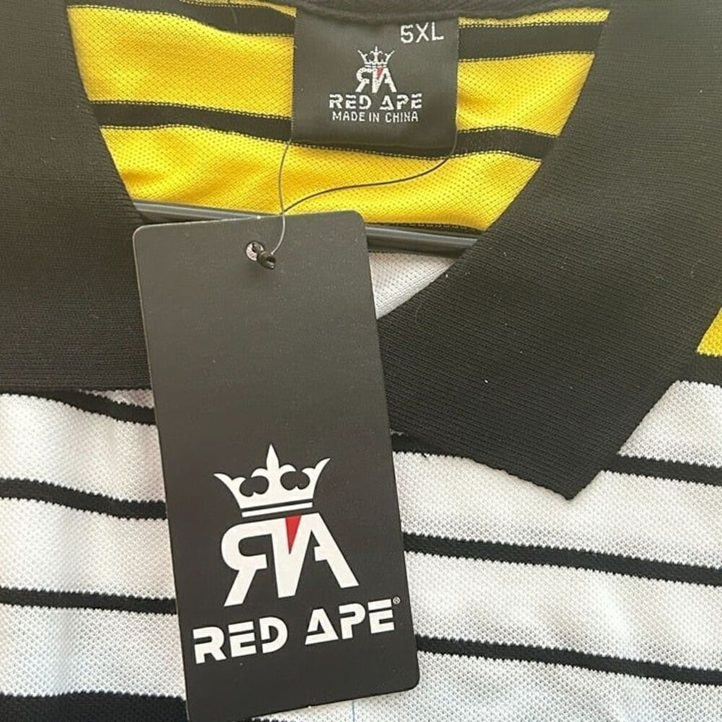 Red Ape Men's Polo Shirt Size 5X, Horizontal Stripe Black, Blue, Yellow #G1513