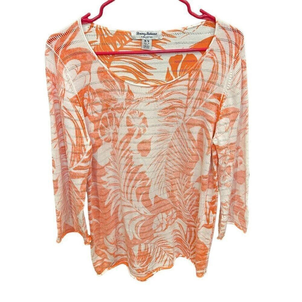 Tommy Bahama Womens Top Sz.M Coral Floral Pima Cotton, Soft Casual Beachy #M1365