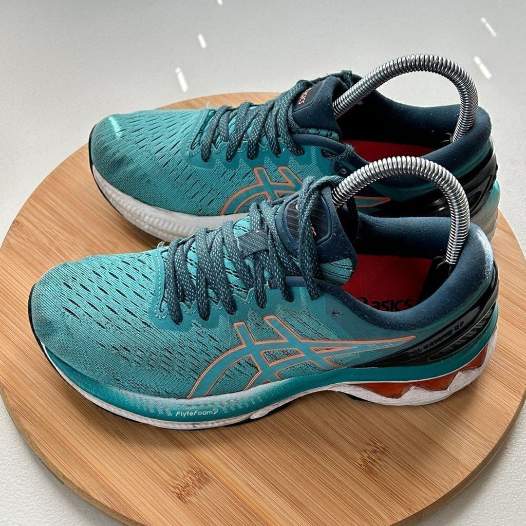 ASICS Women’s Gel-Kayano 27 Running Shoes — Teal / Blue / Orange, Size 7 (US)