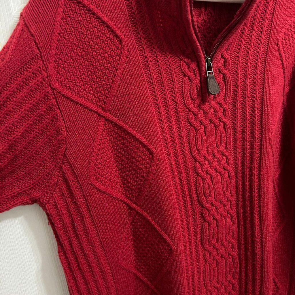 Jos A Bank 1/4 Zip Men's Sweater Sz. L, Red Wool Long Sleeve Pullover, VTG '90's