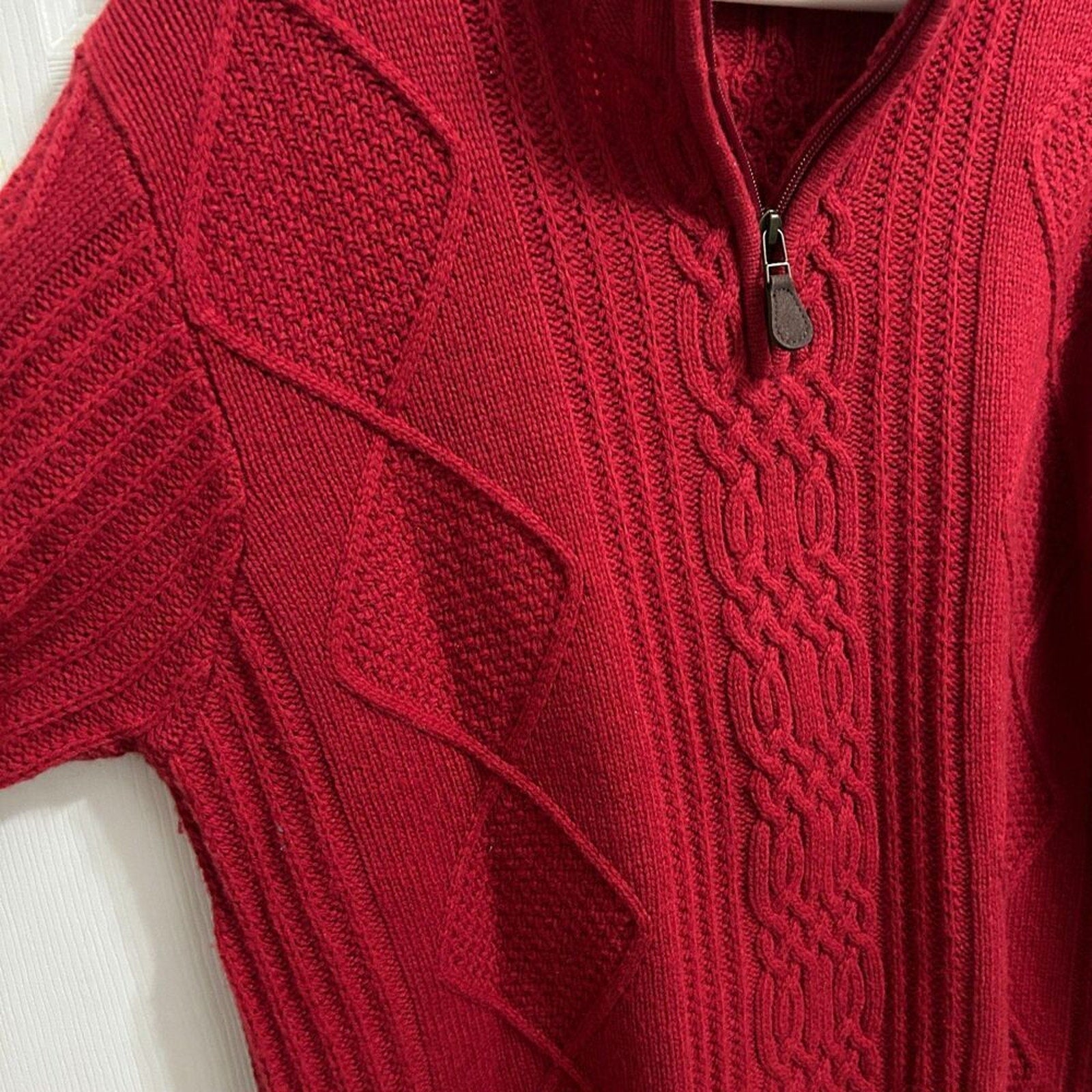 Jos A Bank 1/4 Zip Men's Sweater Sz. L, Red Wool Long Sleeve Pullover, VTG '90's