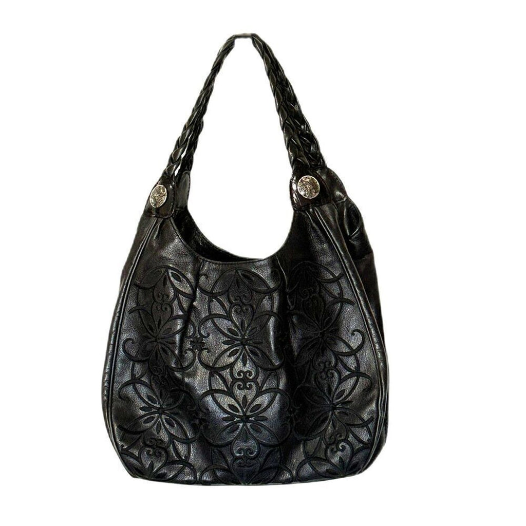 Brighton Masterpiece Leather Black Florencia Embroidered Floral Purse Bag