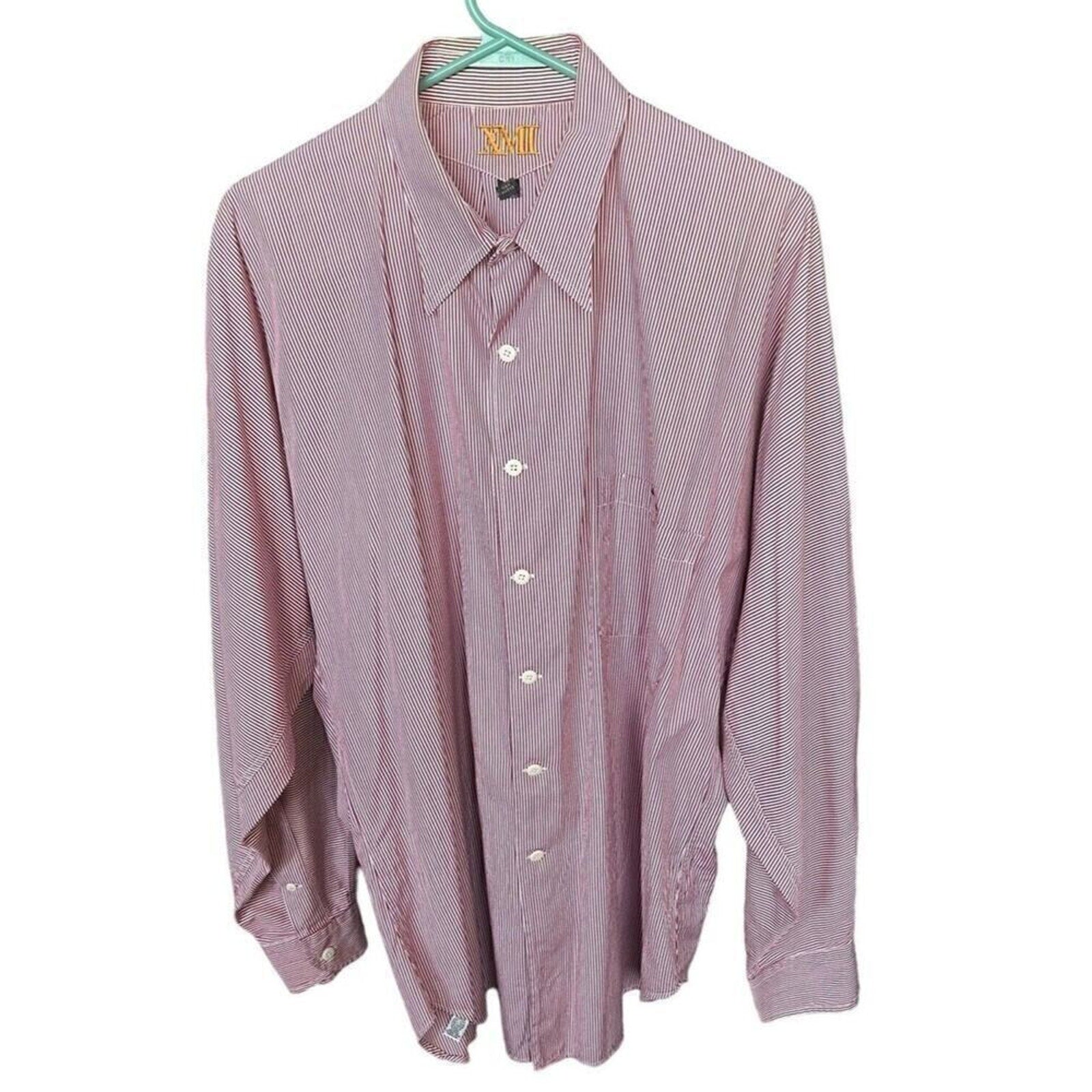 MXI Men’s Red/White Pinstripe Dress Shirt 16.5/34 100% Cotton # J1338