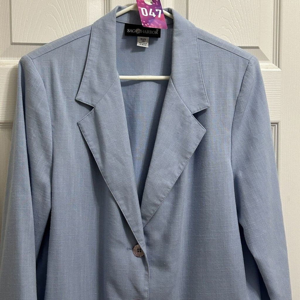 Sag Harbor Women's Size 14 Blue Suit Jacket Blazer Business Casual 2 Button #047