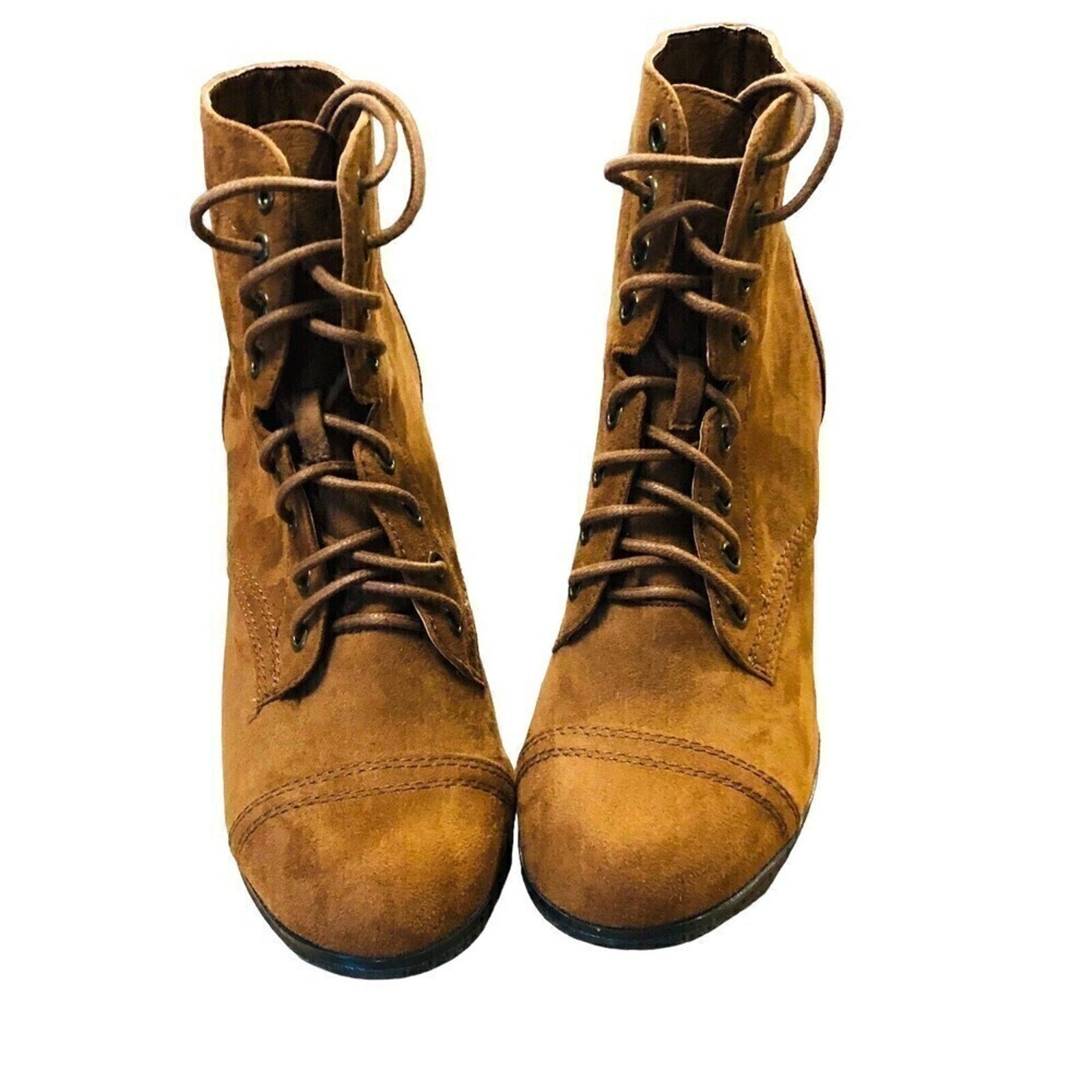 C & R Women’s Faux Suede Lace‑Up Ankle Bootie — Brown, Size 8, 3" Heel #S4