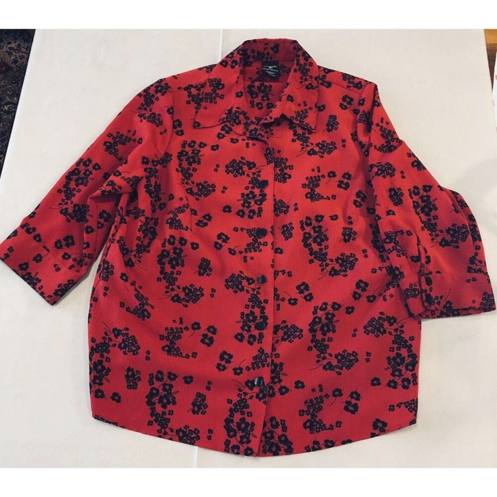 George - Women's Blouse Size 1X (16) Red / Black Floral Print