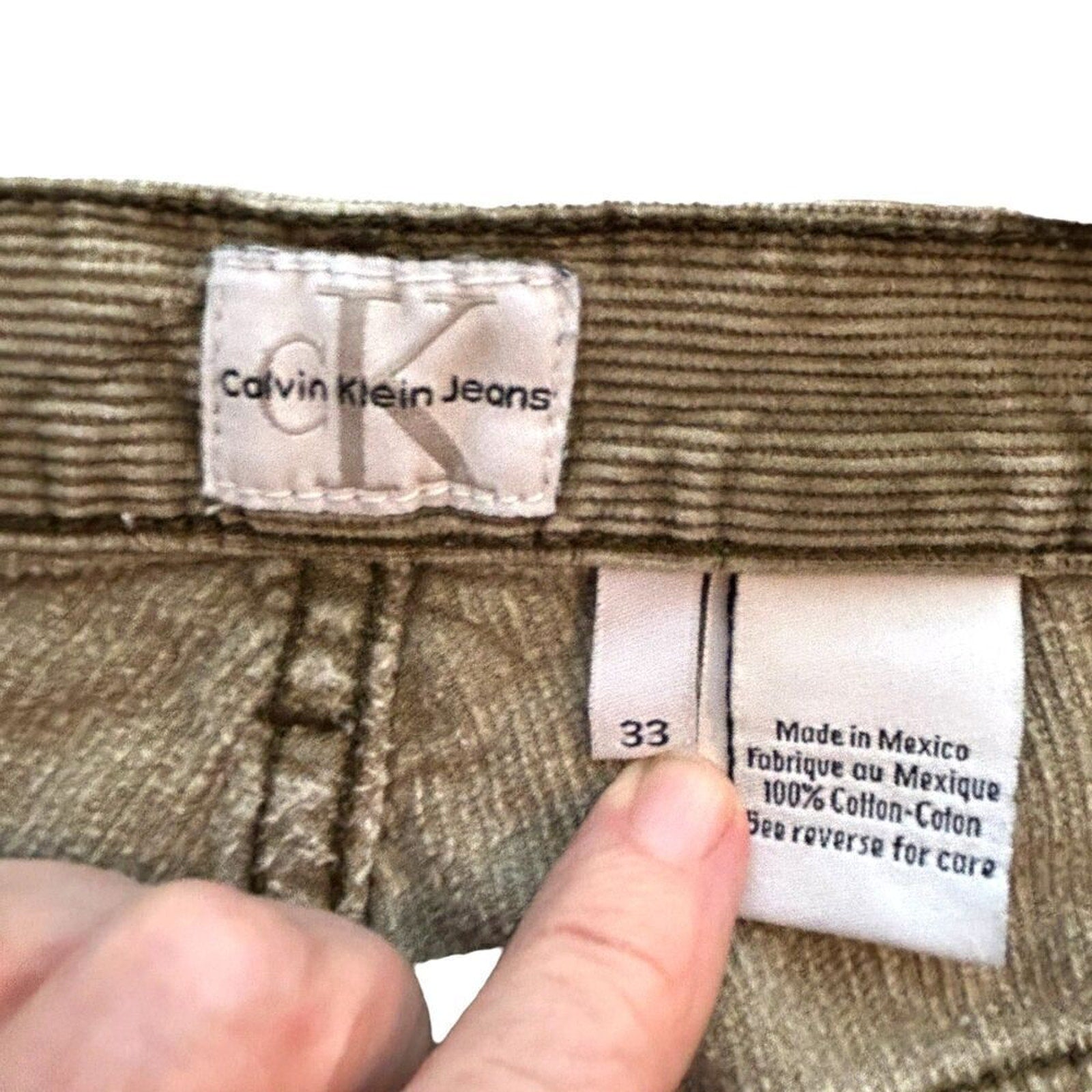 Calvin Klein Corduroy Men's Jeans Size 33 Vintage Tan Mid Rise 10" #J4-1595