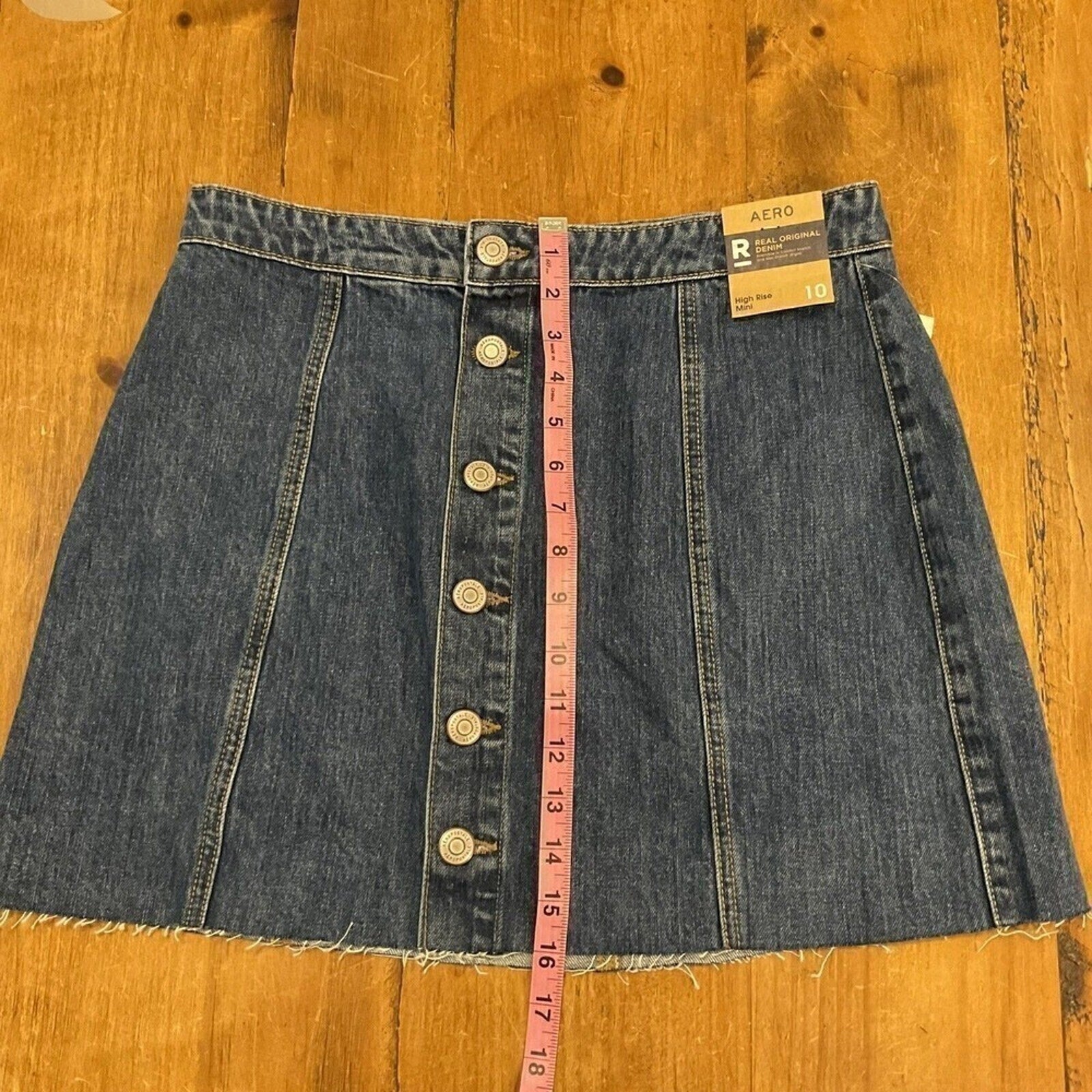 Aéropostale High-Rise Mini Frayed Denim Skirt – Size 10, Button-Front, Dark Blue #G1035