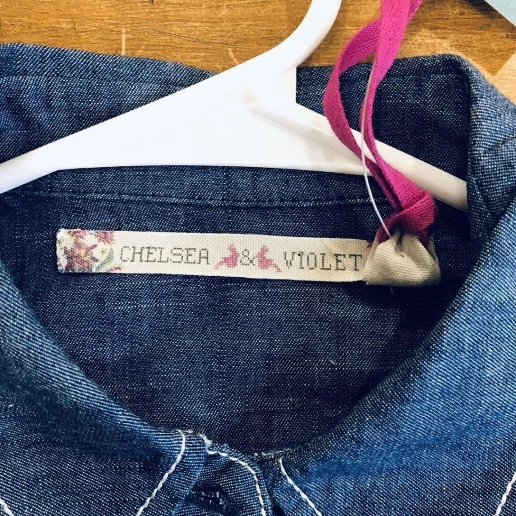 Chelsea & Violet Floral Embroidered Chambray Shirt Small