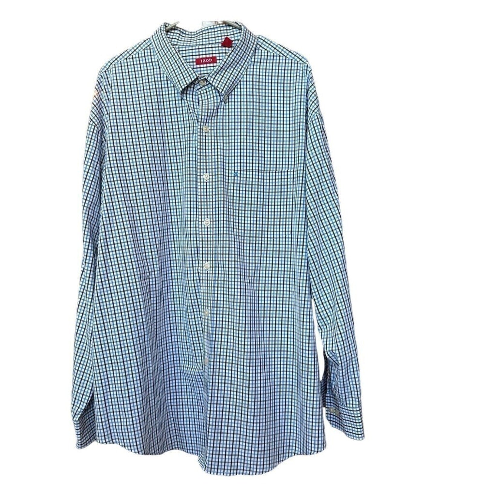 Izod Mens Shirt, 3XL ,Blue White Plaid, Button Up Long Sleeve Heavy Cotton #1147