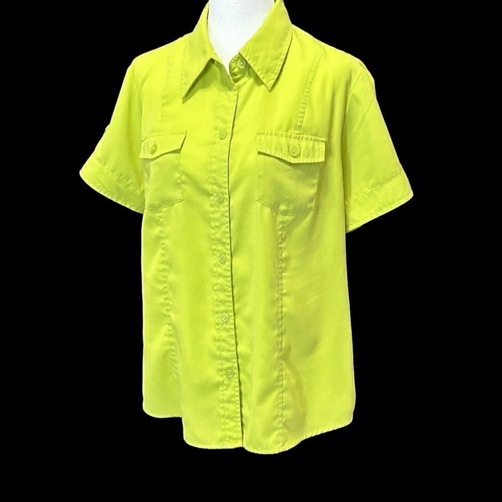 Joanna Women's Blouse Size L, Lime Green Top Short Sleeve #B1465