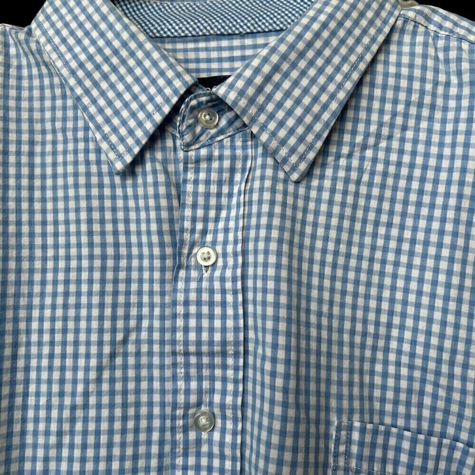 Bocari Men's Shirt Long Sleeve Button Up Blue Gingham Plaid Size XL #G1268