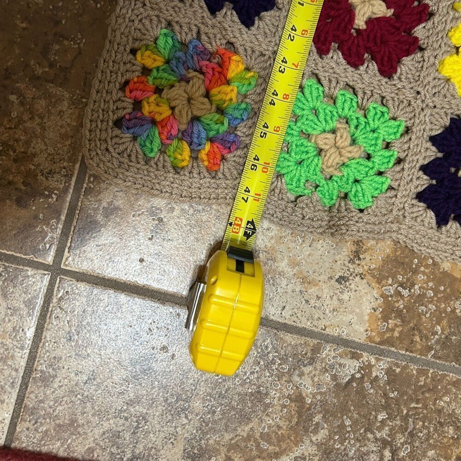 Vintage Handmade Granny Afghan Throw Blanket 48"x 37" Grannycore Tan