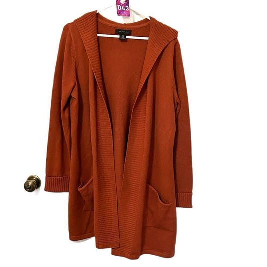 Tahari Open Front Hooded Long Cardigan Women's Size 1X, Pumpkin Orange #043