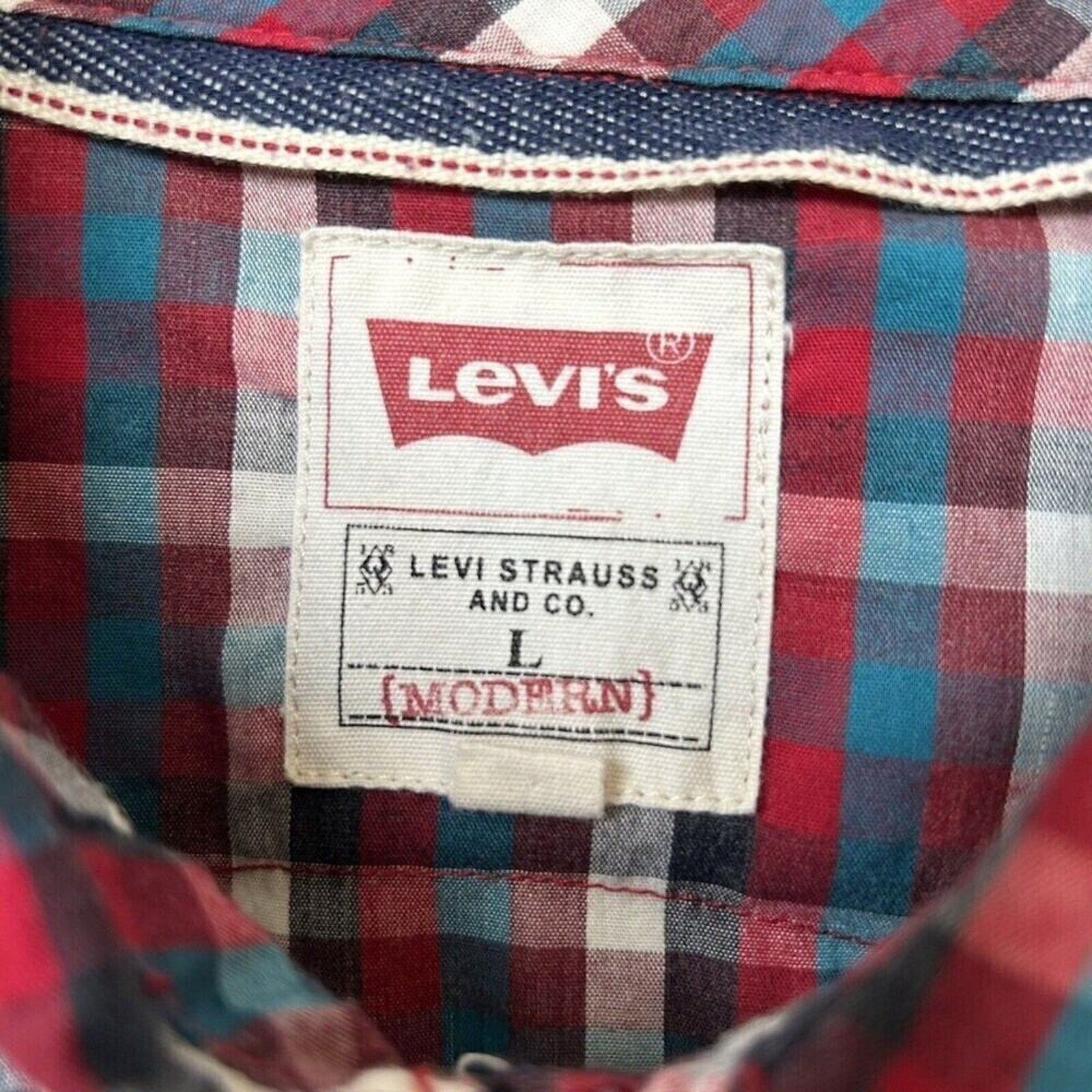 Levis Mens Modern Shirt Size Large, Pearl Snap Long Sleeve Plaid #G1226