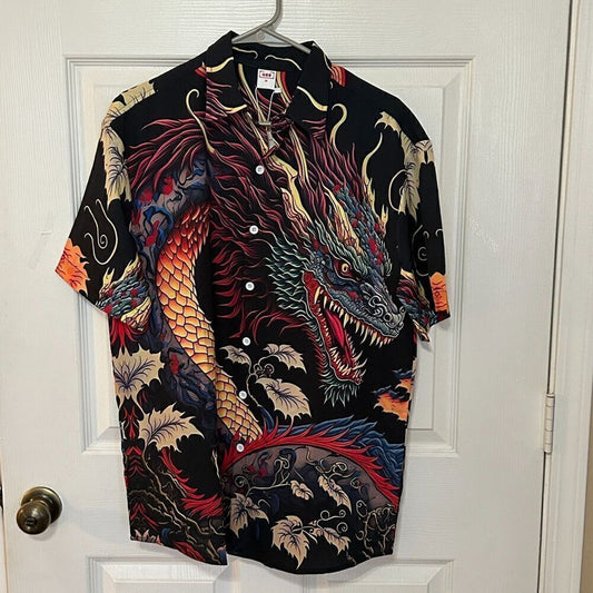 Alohadaddy Men’s Chinoiserie Dragon Shirt – Size M, Japanese Oriental Print, New with Tags