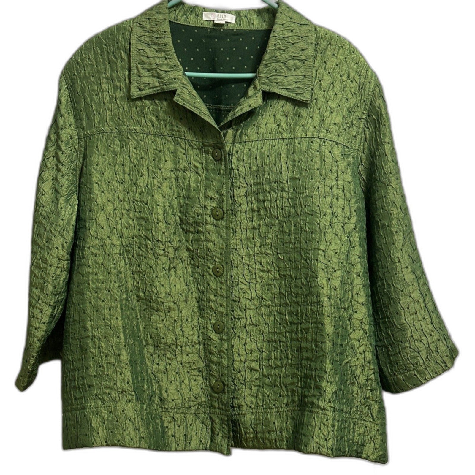 Erin London Green Women's Jacket Size 1X 3/4 Sleeve Erin Euc St. Patrick's Day