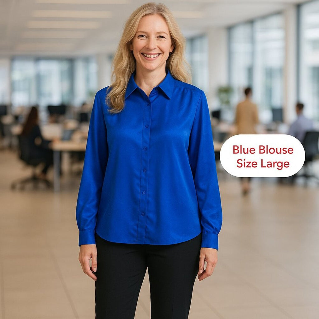 Bleyle Women’s Long‑Sleeve Blouse L – Blue Paisley Hidden Buttons #1014