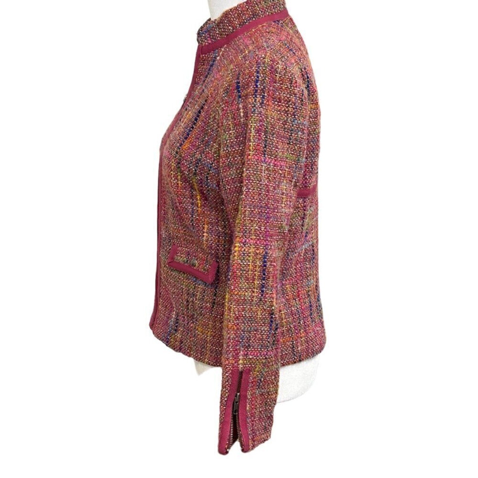 Garnet Hill Womens Jacket Blazer Wool Blend Zip Size S-M Tweed Multi-Color #BH