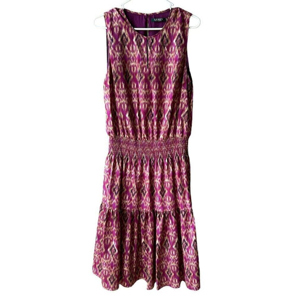 Lauren Ralph Lauren geometric midi sleeveless dress fully lined purple #H007