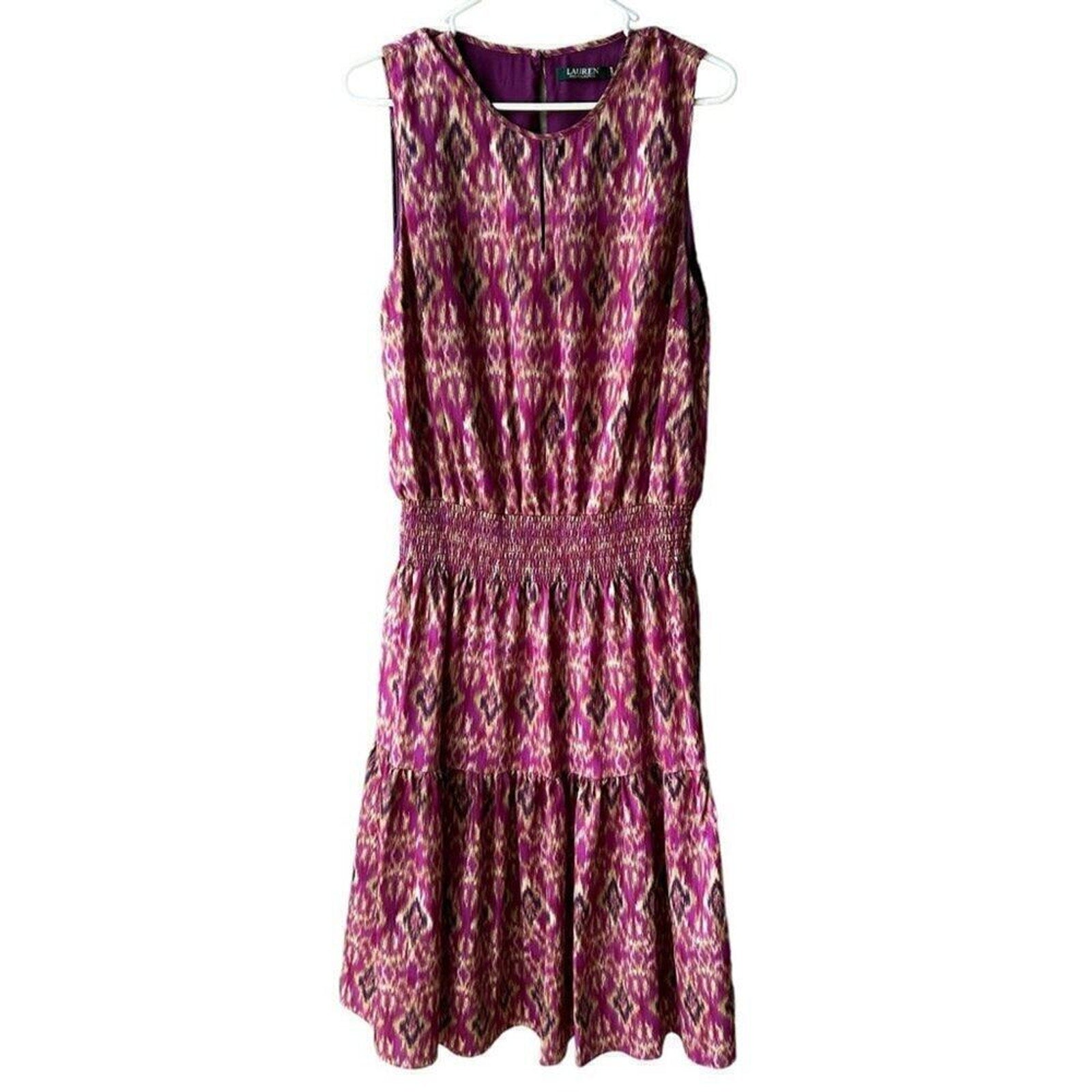 Lauren Ralph Lauren geometric midi sleeveless dress fully lined purple #H007