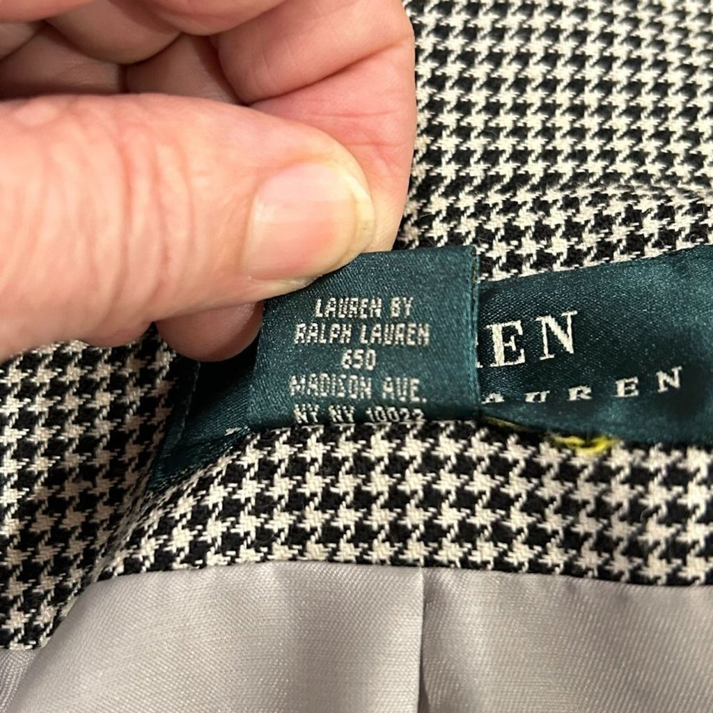Lauren Ralph Lauren Women's Blazer Linen Wool Blend Houndstooth Classic #HB